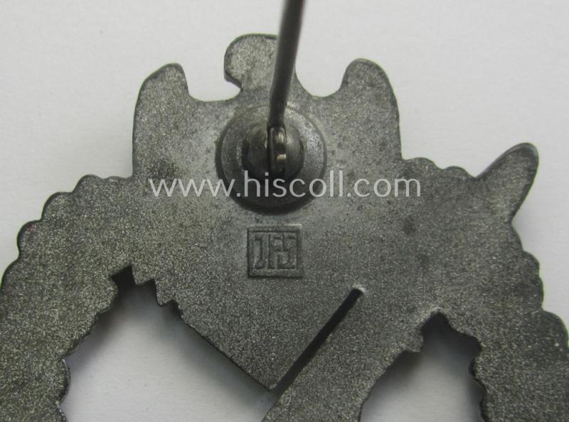 WH (Heeres- ie. Waffen-SS) 'Infanterie-Sturmabzeichen in Silber' (or: silver-class IAB) being a neatly maker- (ie. 'JFS'-) marked example that comes in a truly issued- ie. moderately worn, condition