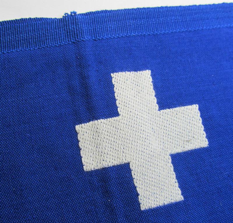 Attractive - and scarcely found! - EM- (ie. NCO-) pattern 'Reichsluftschutzbund' (ie. 'RLB'-) service-armband as executed in the neat 'BeVo'-weave-pattern as was intended for usage by a member serving within the: 'RLB erweiterten Selbstschutz...