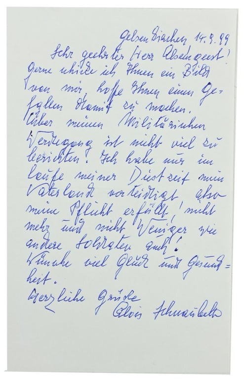 Postcard with Signature of Waffen-SS KC Recipient 'Alois Schnaubelt'