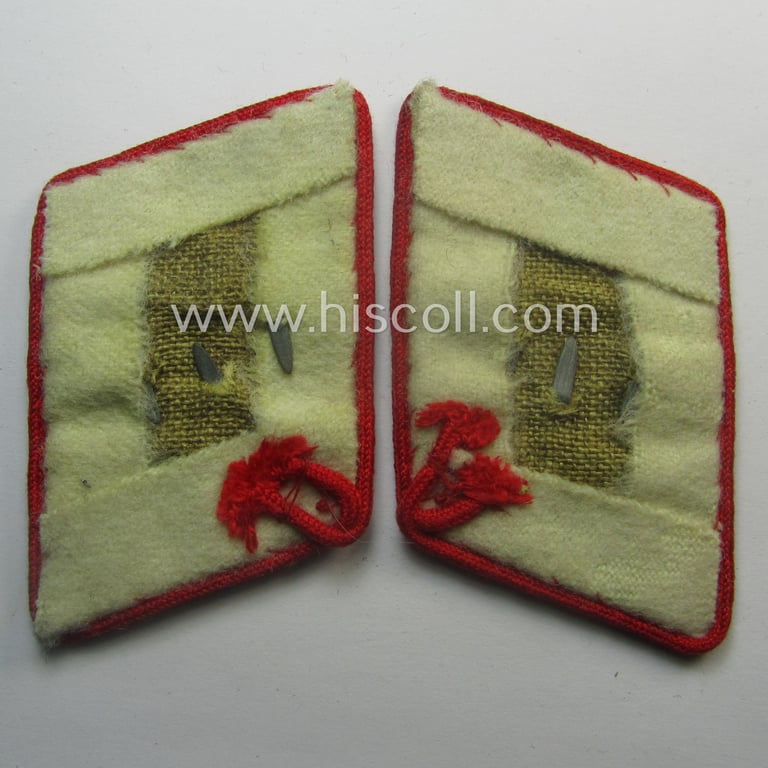 Truly used - and fully matching! - pair of WH (Luftwaffe) bright-red-piped, EM- (ie. NCO-) type collar-patches (ie. 'Kragenspiegel') as was intended for usage by a member within one of the units of the: 'Hermann Göring-Division'