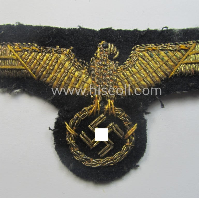Very detailed and clearly tunic-removed (and I deem privately-purchased!) WH (Kriegsmarine) officers'-type, hand-embroidered breast-eagle