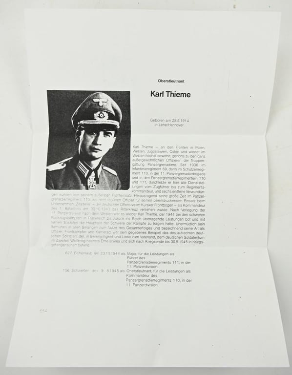 Postcard with Signature of Wehrmacht KC-OL&S Recipient 'Karl Thieme'