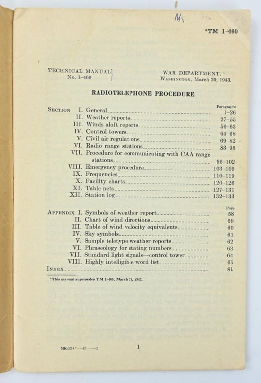 US WW2 Technical Manual TM 1-460 'Radiotelephone Procedure'