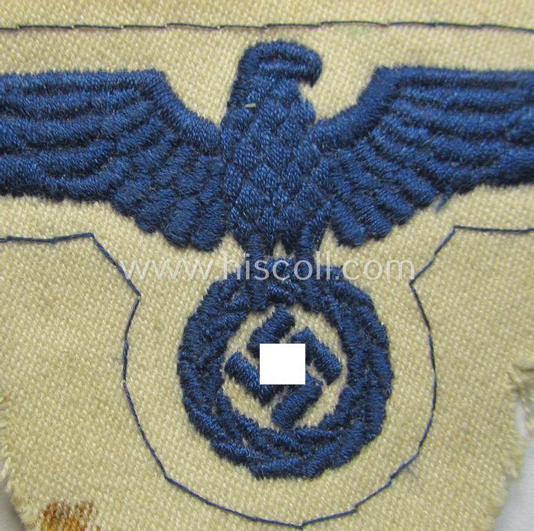 Neat, WH (KM) enlisted-mens'- (ie. NCO-) type, machine-embroidered breast-eagle as executed in darker-blue-coloured- and/or linnen-based material as was specifically intended for usage on the various white-coloured KM-tunics