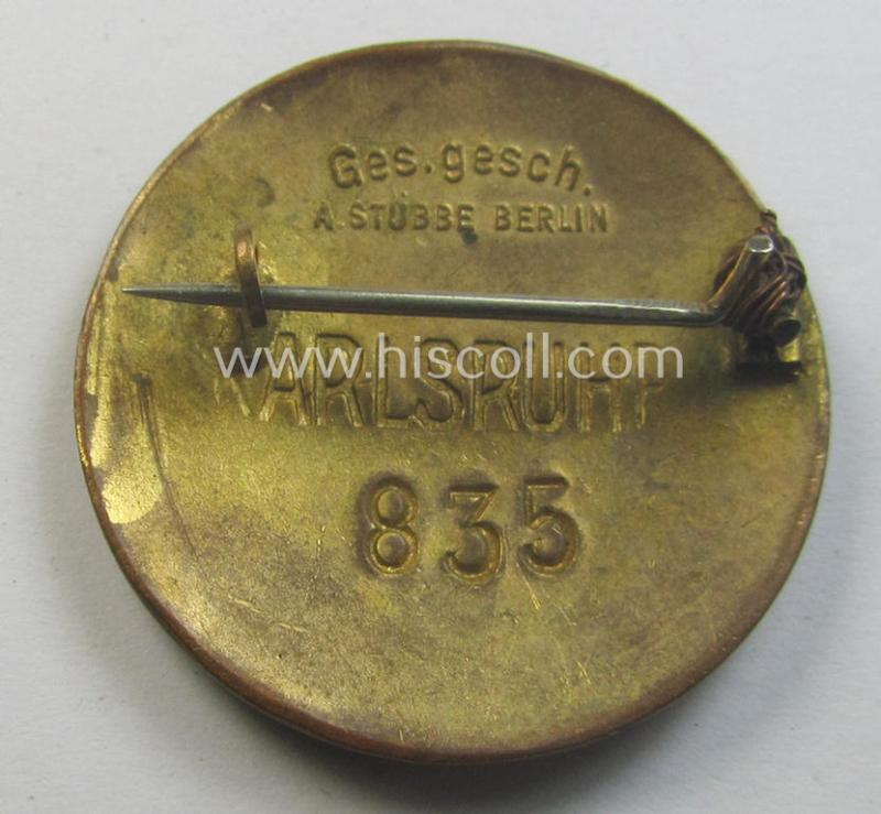 DRK nurses'-badge entitled: 'Schwesternschaft' being a medium-sized version showing a bearers'-number: ('835'), towns-name: ('Karlsruhe') and/or makers'-mark ('A. Stübbe - Berlin')
