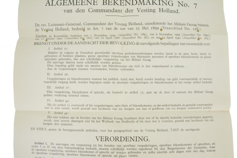 Dutch Military Authority Poster 'Regulation'