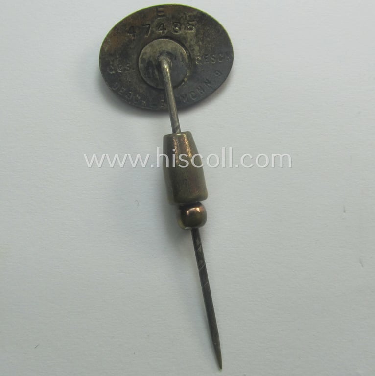 SS (ie. 'Allgemeine SS') civil-attire- ie. supporting-members' lapel-pin (ie. 'förderndes Mitgliedsabzeichen der SS') being a detailed example that shows a clearly-present makers'-designation and unique serial-number ('E 47485')