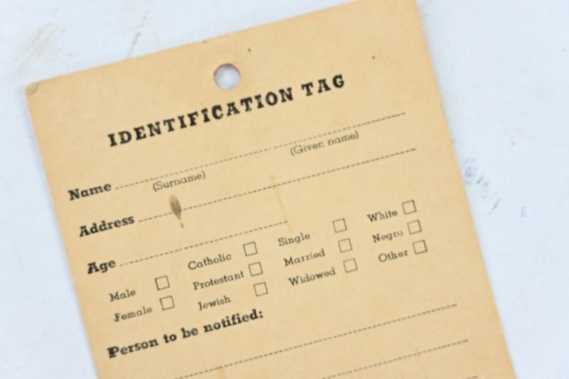 US WW2 medical I.D. Tag