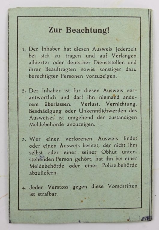 British Zone I.D. Card Germany