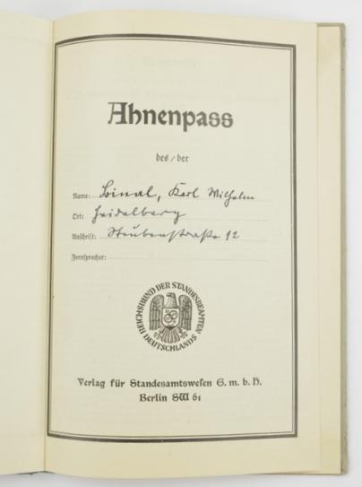 German Third Reich Period 'Ahnenpass'