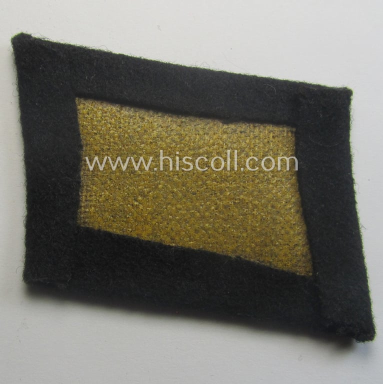 Waffen-SS, EM-pattern rank-collar-rank-tab ('Kragenspiegel') being a 'standard-issue'-pattern example as executed in black-coloured wool as was intended for usage by an: 'SS-Mann'