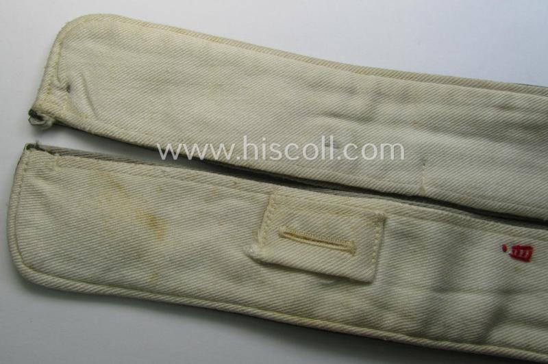 WH (Heeres o. Waffen-SS) greenish-coloured- and/or 'standard-issue'-pattern so-called: 'Kragenbinde' (or: uniform inner-collar) being a regular-issued- (and size ie. maker-marked) example that comes in a moderately used- ie. worn, condition