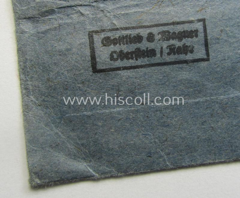 'Zellstoff'-based medal-pouch entitled: 'Infanterie-Sturmabzeichen' (or: silver- ie. bronze-class infantry assault-badge ie. IAB) as executed in typical: 'Zellstoff'-based paper as was intended to store an IAB by the maker: 'Gottlieb & Wagner...