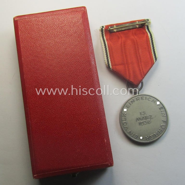 WH Austrian-occupation- (ie. 'Anschluss'-) medal: '13. März 1938' being a very attractive (and hardly tarnished!) example that comes stored in its bright-red-coloured- and/or typical non-maker-marked etui as issued