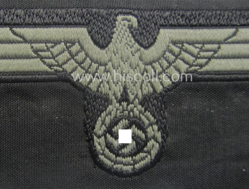 WH (Heeres) later- (ie. mid-war-) period- and/or bluish-grey-coloured 'Panzer'-type side-cap-eagle a executed in the neat 'BeVo'-weave pattern onto a typical black-coloured background