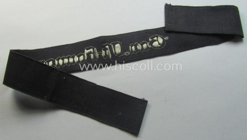 Attractive - and truly scarcely encountered! - example of the HJ/BDM- ('Hitlerjugend' ie. 'Bund Deutscher Mädel'-) cuff-title (ie. 'Ärmelstreifen') entitled: 'Gau Ost-Hannover' being an example as executed in the neat 'BeVo'-weave pattern