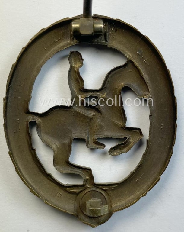 Attractive - and actually fairly scarcely encountered! - 'Deutsches Reiterabzeichen der 3. Klasse (ie. 'in Bronze') being a (vaguely) maker- (ie. 'Steinhauer & Lück'-) marked example that comes as issued and/or worn