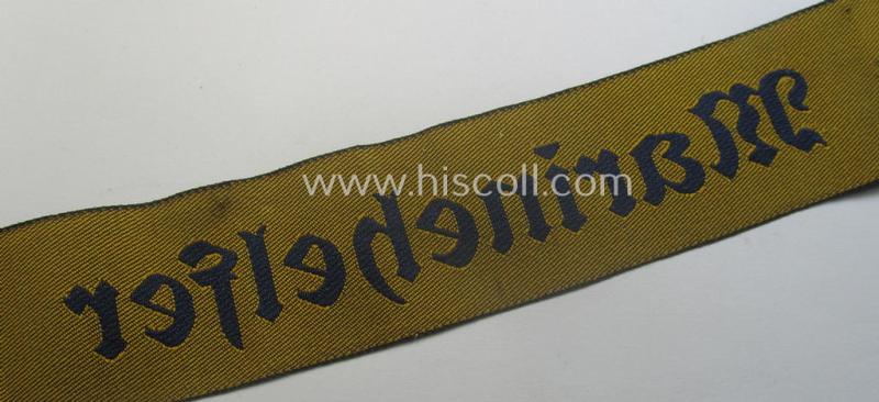 Truly worn- and/or tunic-removed, EM-pattern WH (Kriegsmarine) cuff-title (ie. 'Ärmelstreifen') entitled: 'Marinehelfer'