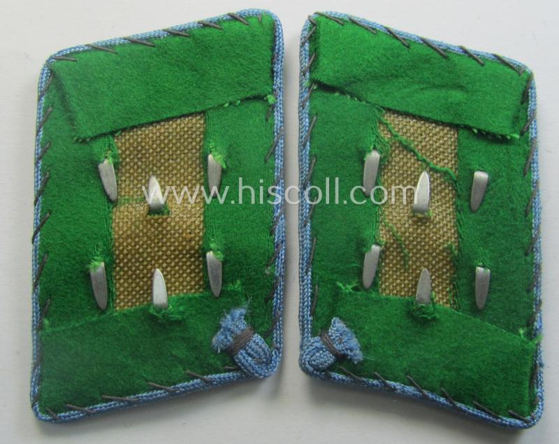 Pair of fully matching, bright-green-coloured- (and/or bright-blue-piped-) WH (Luftwaffe) collar-patches (ie. 'Kragenspiegel') as was intended for usage by a: 'Soldat der LW-Felddivisionen'