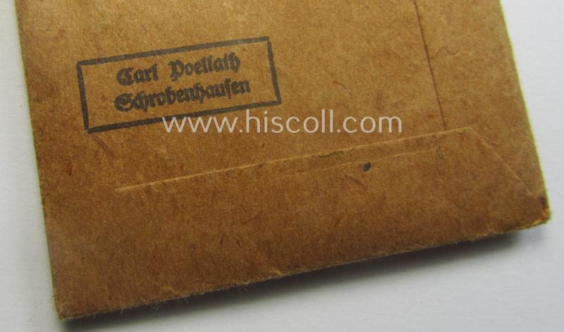 Medal-set: 'Deutsches Schutzwall Ehrenzeichen' (aka: 'Westwall'-medal) being a non-maker-marked- and/or: typical 'Buntmetall'-based specimen that comes packed in its original pouch of issue by the: 'Carl Poellath'-company