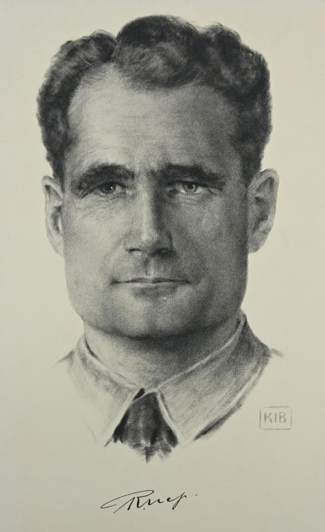 German Portrait Print/Litho of Rudolf Hess by K.J.Böhringer