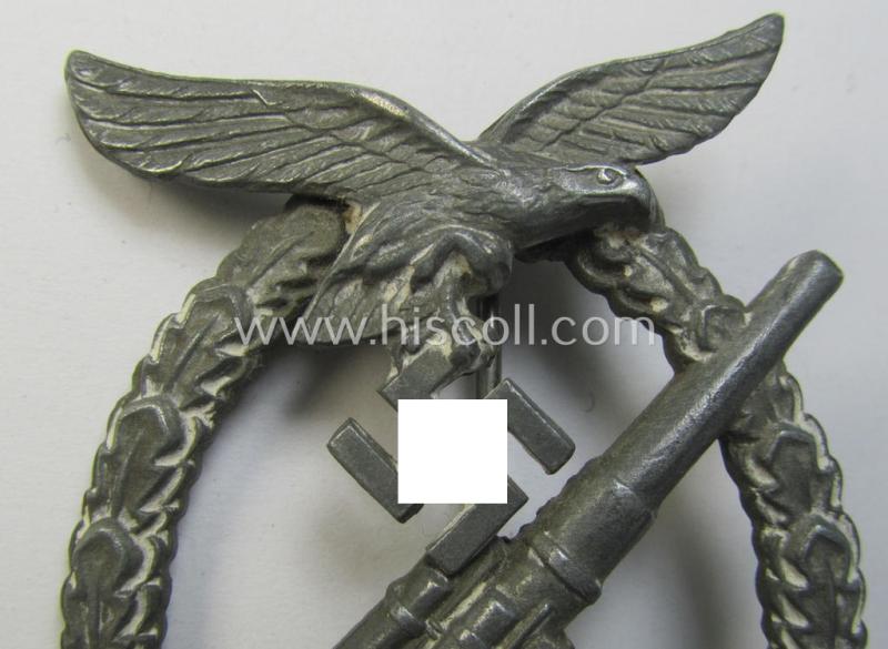Attractive, later-war period- and/or: 'Feinzink'-based- example of a maker- (ie. 'GB'-) marked WH (Luftwaffe) 'Flakkampfabzeichen' (or: airforce anti-aircraft badge) being a detailed example as was produced by the: 'Gustav Brehmer'-company