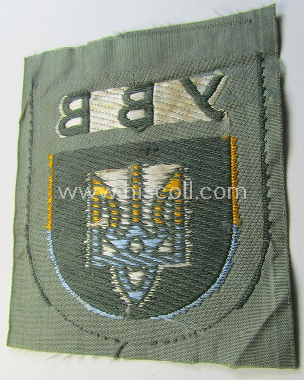 Attractive, 'BeVo'-type armshield entitled: 'YBB' (being a 'virtually mint- ie. unissued' example piece as intended for a volunteer who served within the 'Deutsche Wehrmacht' ie. within the 'Ukrainisches Legion')