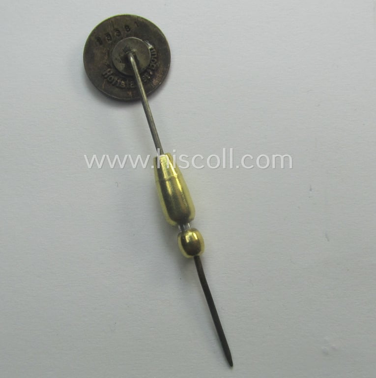 SS (ie. 'Allgemeine SS') civil-attire badge (ie. 'Zivilabzeichen der SS') being a detailed example that shows a clearly-present makers'-designation and unique serial-number ('13381')