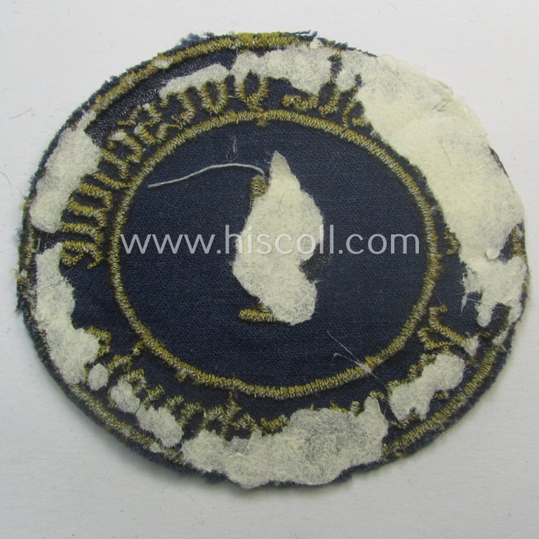Truly used- and/or worn, HJ- (ie. 'Flieger-HJ') specialist-armbadge (or: 'Schulabzeichen') depicting the text: 'Techn. Vorschule d. Luftwaffe - 1 - Braunschweig'