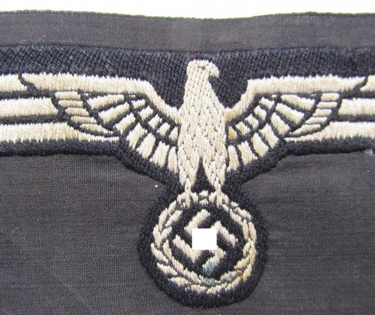 WH (Heeres) early- (ie. pre-) war-period- and/or white-coloured 'Panzer'-type breast-eagle of the so-called: 'M36-pattern' as was executed in the neat 'BeVo'-weave pattern on a black-coloured background