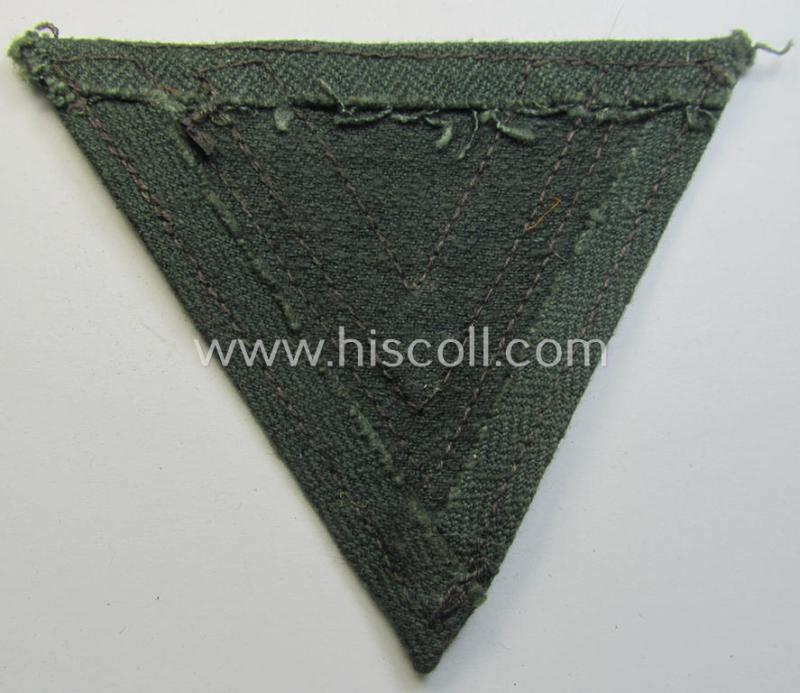 Attractive, WH (Heeres ie. Waffen-SS) 'Armwinkel' (or: arm-chevron) as was executed on a greenish-coloured- and/or 'HBT'-like (ie. 'Drillich'-) based background as was specifically intended for an: 'Obergefreiter' (ie. 'SS-Rottenführer')