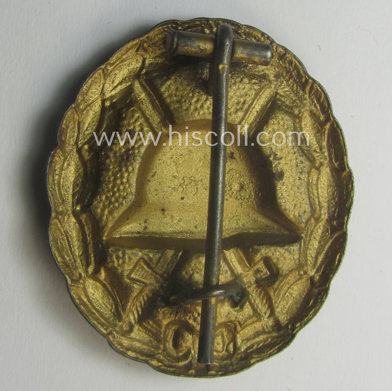 WWI-pattern, steel-based golden-class wound-badge (ie.: 'Verwundeten Abzeichen in Gold') being a detailed (and typical magnetic) example