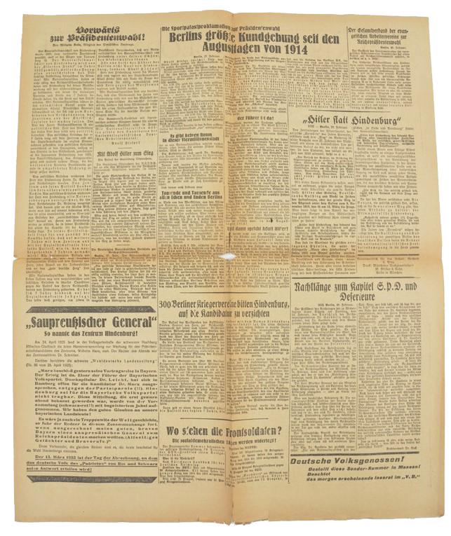 German Newspaper Volkischer Beobachter February 1932