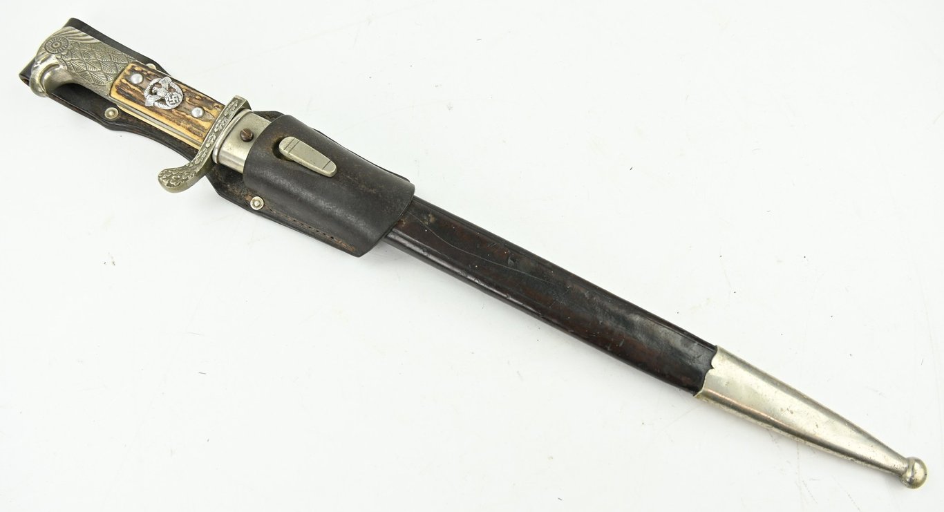 German Police Stag Handled Dress Bayonet with Frog