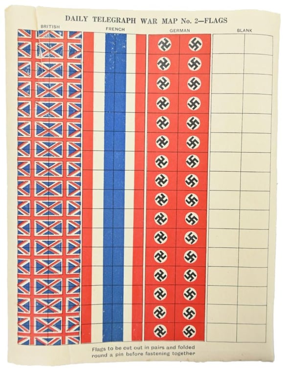 British WW2 Eastern Front Map with Paper Flags