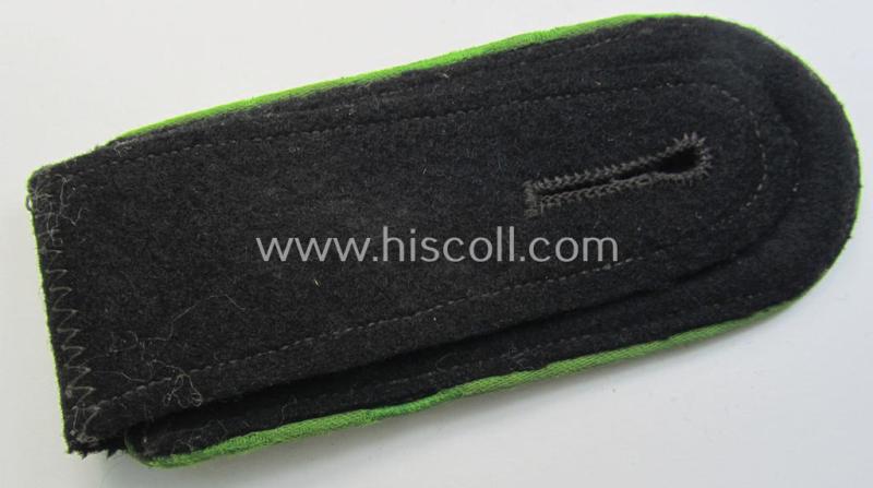 Superb - albeit regrettably single! - Waffen-SS, NCO-type shoulderstrap as piped in the bright-green-coloured branchcolour as was intended for usage by an: 'SS-Oberscharführer' who served within the: 'SS-Panzer-Grenadier-Truppen'