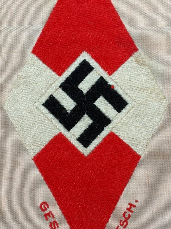 SUPERB WW2 GERMAN HITLER YOUTH LARGE CLOTH BADGE WITH RZM PAPER TAG