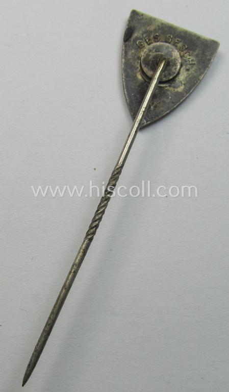 Membership-lapel-pin as was intended to signify membership within the: 'Nationalsocialistischer Reichskriegerbund' (ie. 'N.S.R.K.B.') being a non-maker-marked example that bears a: 'Ges.Gesch.'-patent-pending-designation