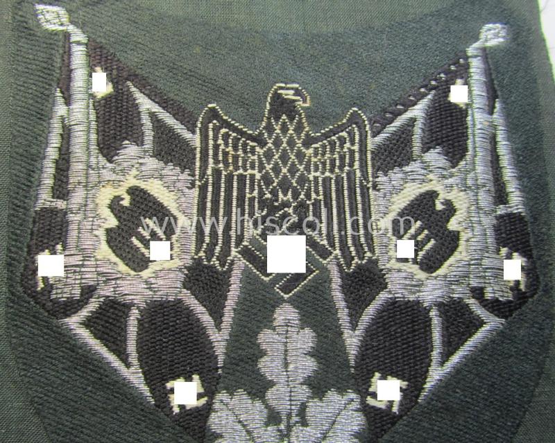 Superb - and scarcely encountered! - WH (Heeres), flat-wire- (ie. 'BeVo'-) woven 'Ärmelabzeichen für Fahnenträger des Heeres' as was intended for a soldier (ie. NCO) who served within a: 'Pioniere'-unit