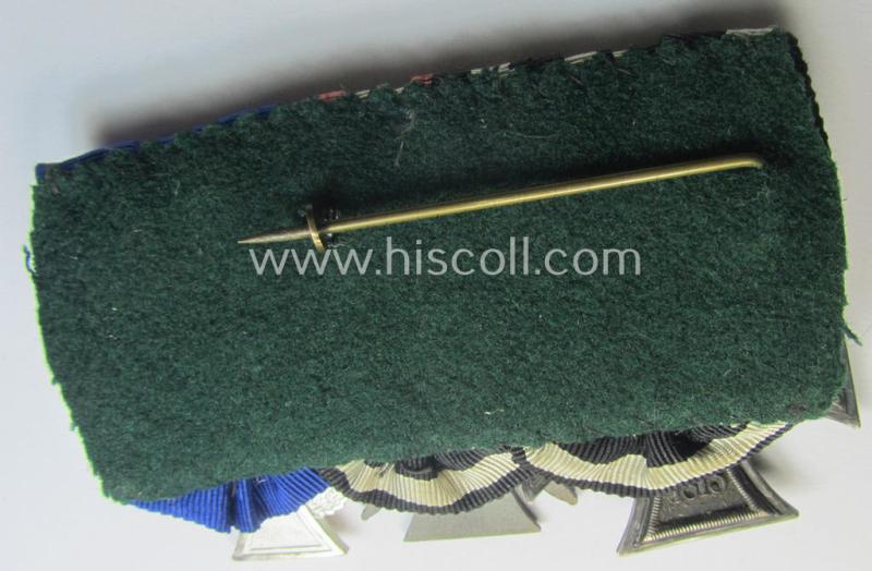 3-pieced 'WWI'- (ie. TR-) related medal-bar (ie. 'Ordenspange') resp. depicting a WWI-period: 'EK II.Kl.', a: 'FKK 1914-18' and a: 'TD-Ez. der 2. Kl.'