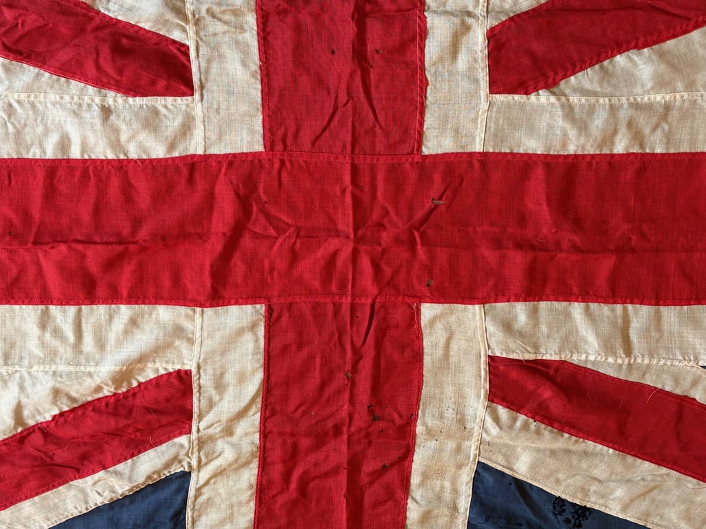RARE WW1 PATRIOTIC RECRUITMENT PANEL STICHED BRITISH UNION JACK FLAG.