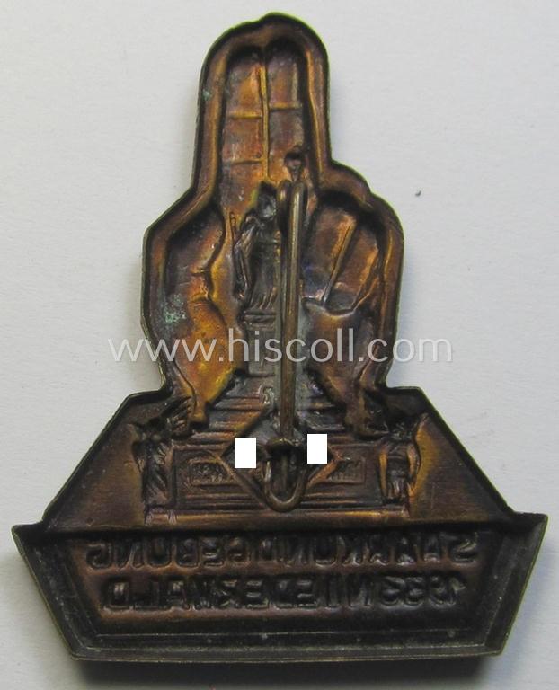 Attractive - and unusually found! - early-period, N.S.D.A.P.-related 'tinnie' (ie. 'Tagungs- o. Veranstaltungsabzeichen') that is showing the text: 'Saarkundgebung - 1933 - Niederwald'