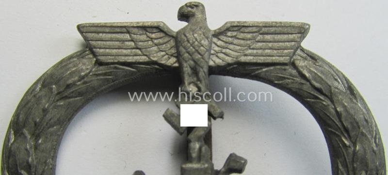 Attractive - and I deem somewhat later-war-period - WH (Kriegsmarine) zinc- ie. 'Feinzink'-based, so-called: 'U-Bootkriegsabzeichen' (or: U-boat war-badge) being a (typical) non-marker-marked example by a - by me - unidentified maker
