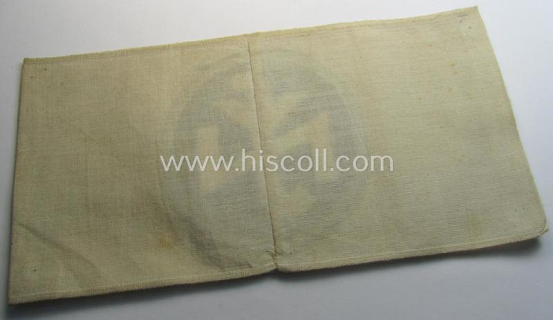 Superb - hardly worn and with certainty rarely found! - neatly 'BeVo'-woven, 'N.S.-Volkswohlfahrt' (N.S.V.) ie. 'Deutsches Arbeitsfront' (D.A.F)-related armband (ie. 'Armbinde') depicting an interwoven: 'N.S.V.'-logo