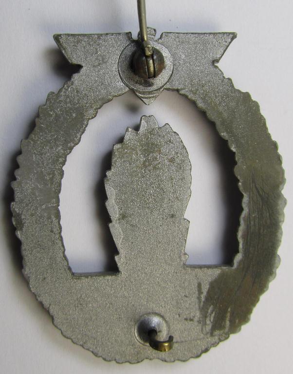 WH (KM) 'Kriegsabzeichen für Minensuch-, U-Boot-Jagd und Sicherungs-Verbände', being a detailed (albeit non-maker-marked) example as executed in multi-coloured 'Feinzink' and that was produced by the: 'Adolf Scholze'-company