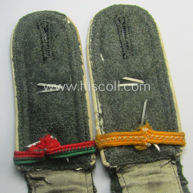 Truly worn - and fully matching! - pair of WH (Heeres) early- (ie. mid-war-) period (ie. 'M41 o. M43'-pattern), 'cyphered' NCO-type shoulderstraps as was intended for usage by a: 'Feldwebel der Infanterie und Mitglied einer Unteroffizierschule'