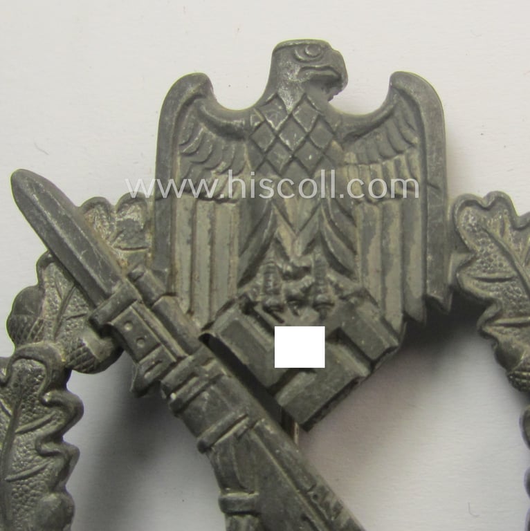 Zinc- (ie. 'Feinzink'-) based, 'Infanterie-Sturmabzeichen in Silber' (or silver IAB) being a clearly maker- (ie. 'FZZ'-) marked example