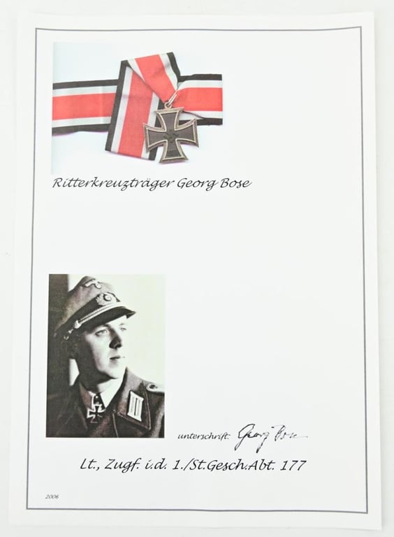 Signature of Wehrmacht Heer KC Recipient 'Georg Bose'