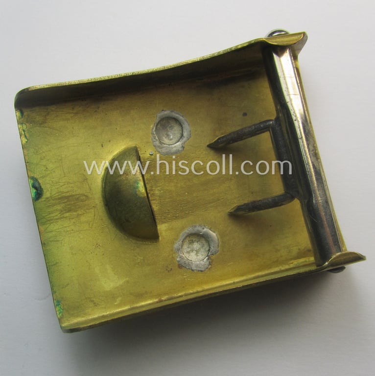 Neat - albeit unmarked and typically regular-sized! - example of a pre-war-period, SA (ie. 'Sturmabteilungen') copper- (ie. 'messing'-) based belt-buckle being a 'variant'-pattern- (ie. 'two-pieced'-) specimen