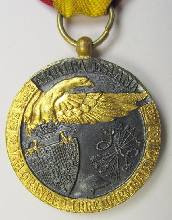 Spanish-issued, Spanish Civil-War commemorative-medal called: 'Medalla de la Campaña 1936-1939' that comes mounted on its (typically Spanish) mounted ribbon